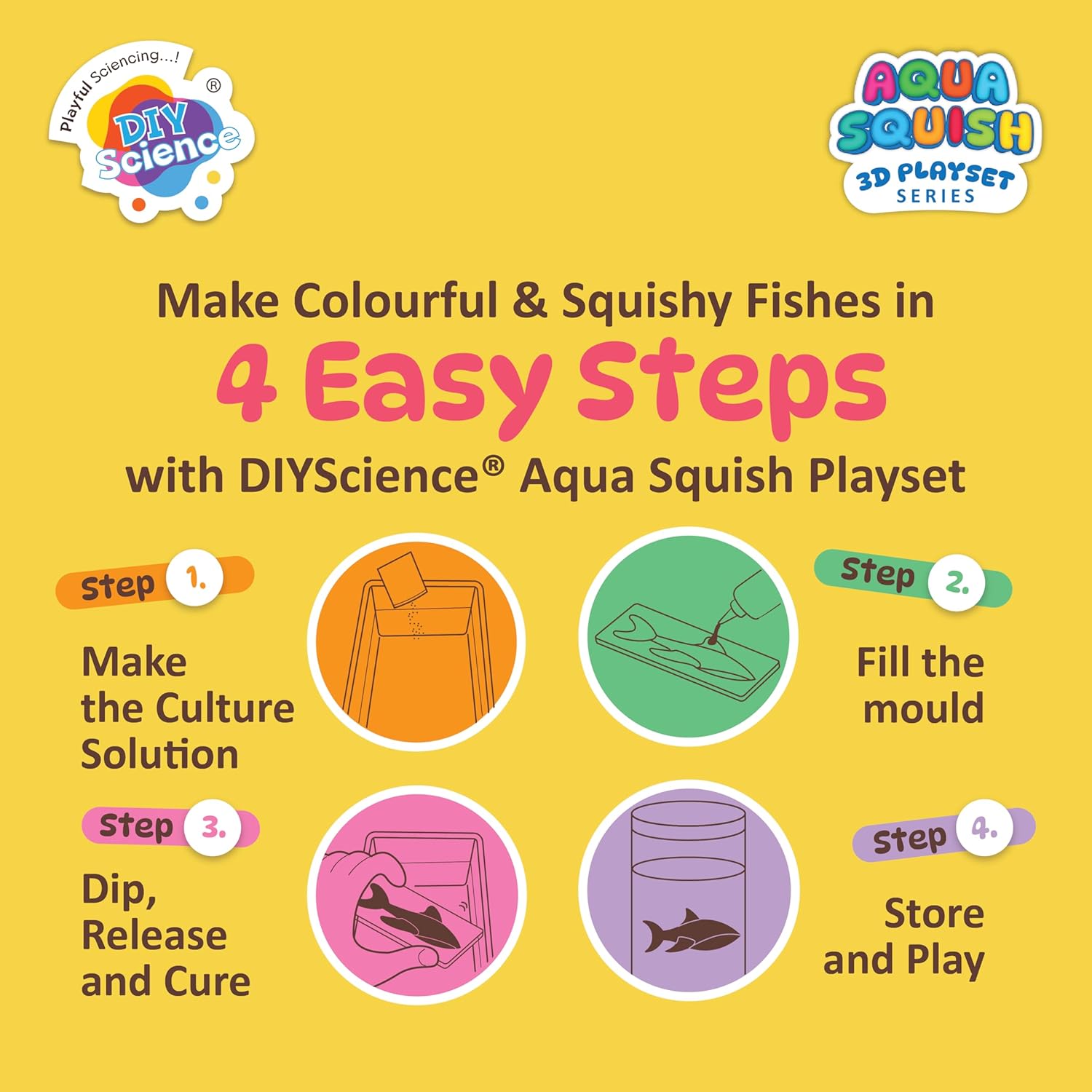 DIYScience Aqua Squish Playset for making colorful toys that are squishy in four easy steps