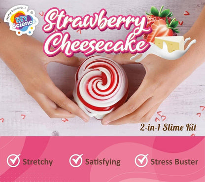 Strawberry cheesecake cake slime kit in colorful packaging for creative kids and stress relief