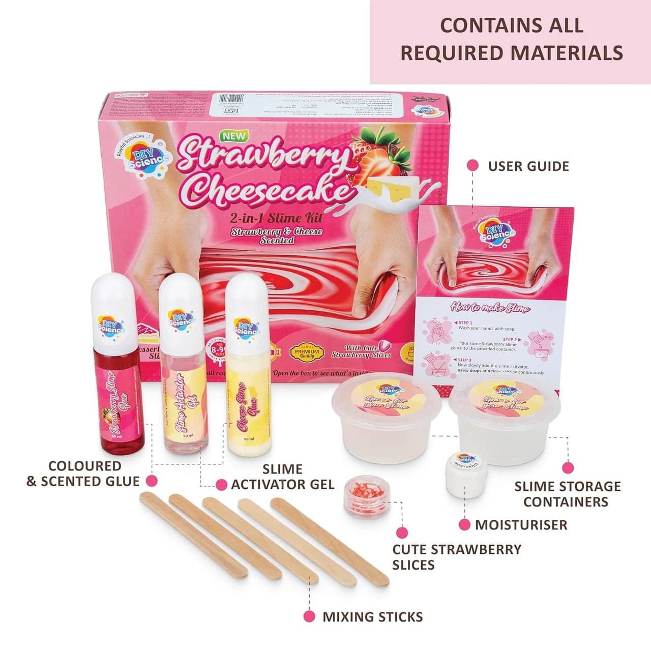 Strawberry cheesecake cake slime kit for kids with colored glue and accessories