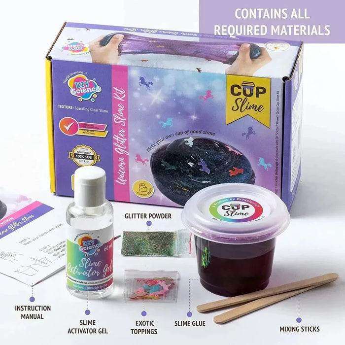 Fundoo labs unicorn slime making kit for kids with glitter powder, slime activator gel, glue, toppings, and mixing sticks