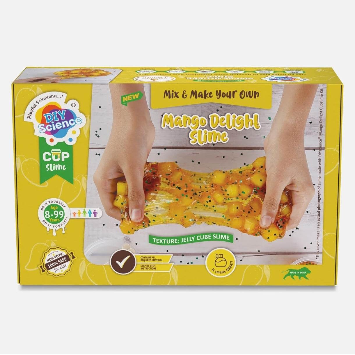 DIYScience® Mango Delight Slime Kit, Slime Making Kit, 8+ Years, Make Super Shiny & Stretchy Jelly Cube Slime, Mango Scented Slime Glitter Glue, Activator Gel, Ultralight Foam Cubes - T-Rex the toyland Sitamarhi