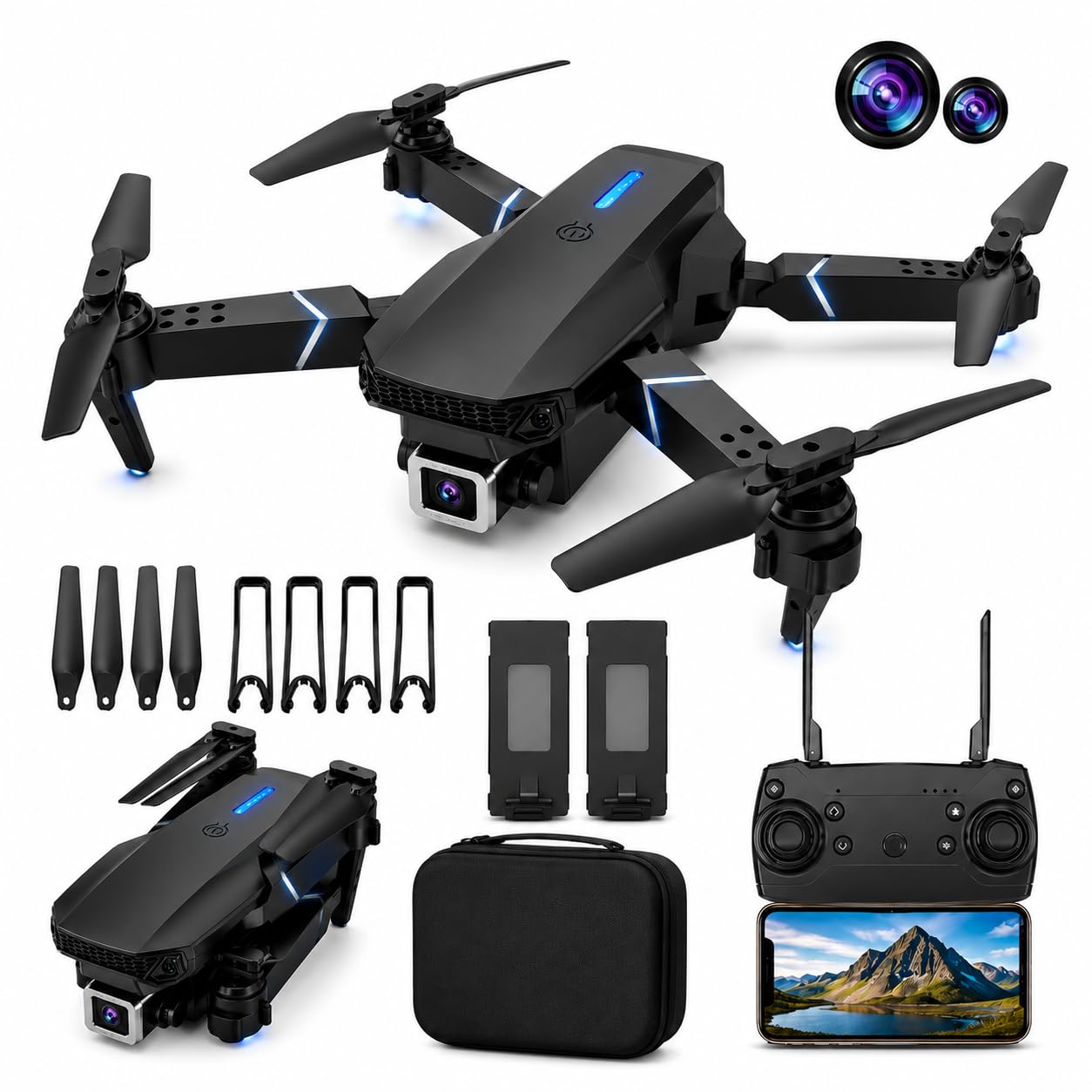 Black DJI Mini 4K drone with remote control and accessories for aerial photography