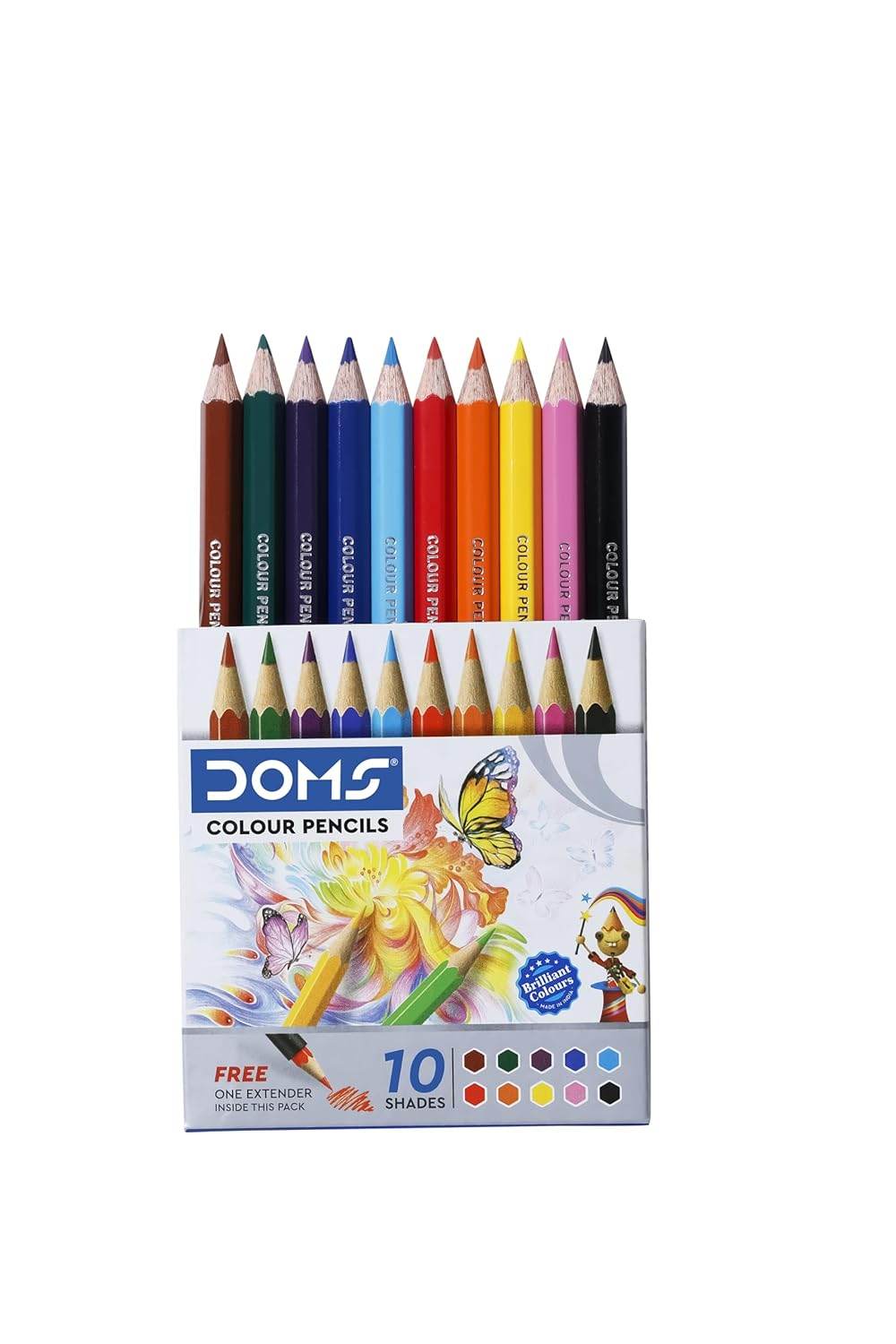 DOMS Fun Fiesta art kit with 10 vibrant color pencils including a free sharpener