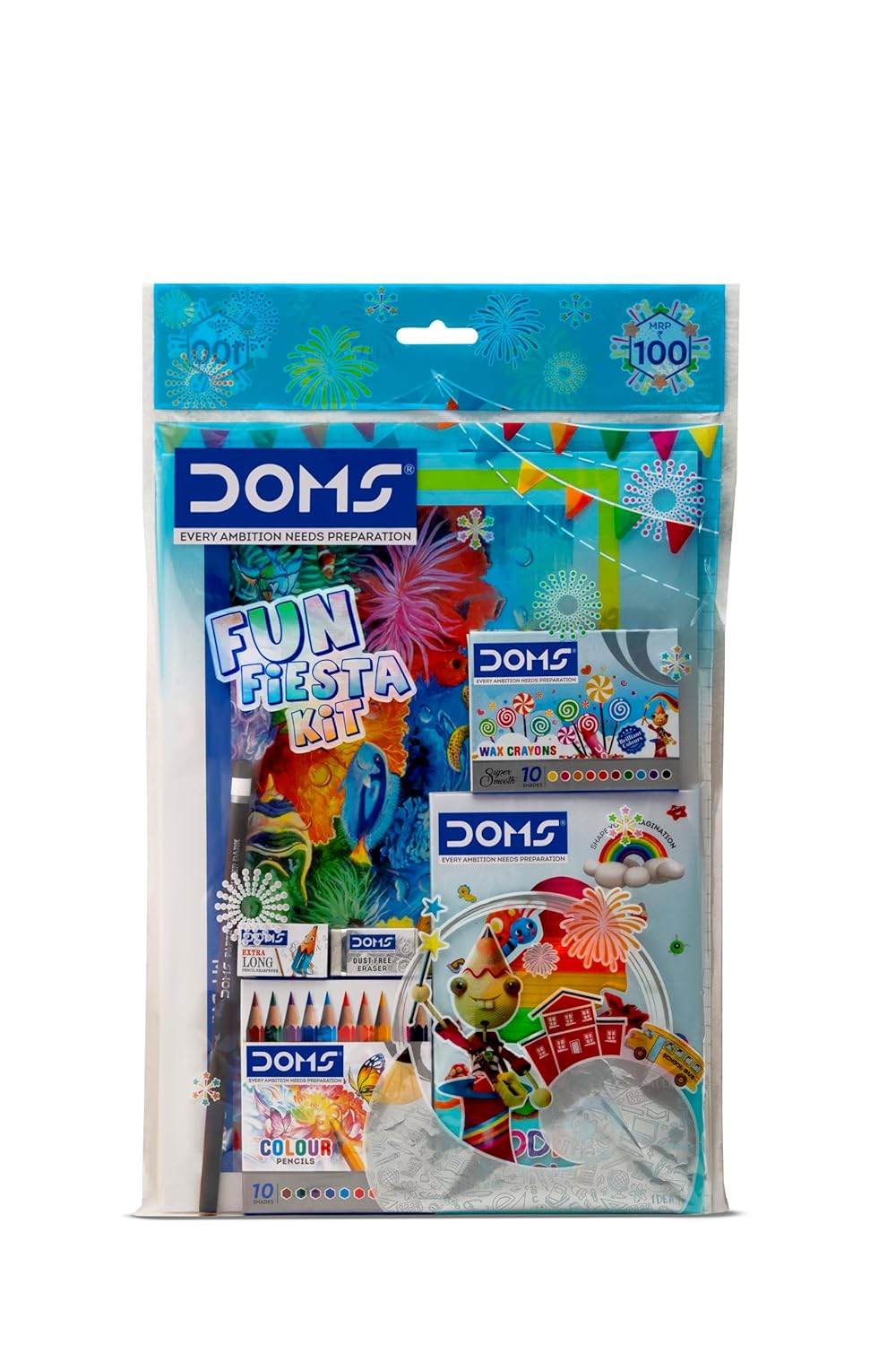 DOMS Fun Fiesta art kit with crayons and color pencils for creative drawing and coloring