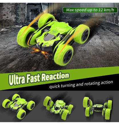 Green double sided 360 rotating stunt vehicle with ultra fast reaction and quick turning action