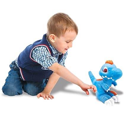 Interactive cat toy in blue for toddlers, featuring responsive movement and sound for fun playtime