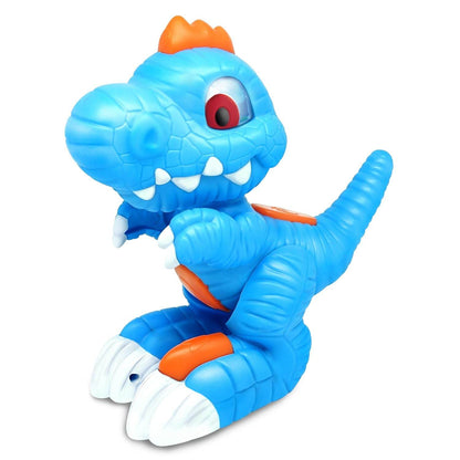 Blue T-Rex interactive cat toy that moves and entertains for playful cats