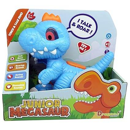 Blue interactive cat toy dinosaur that makes sounds and moves for kids aged 2 and up