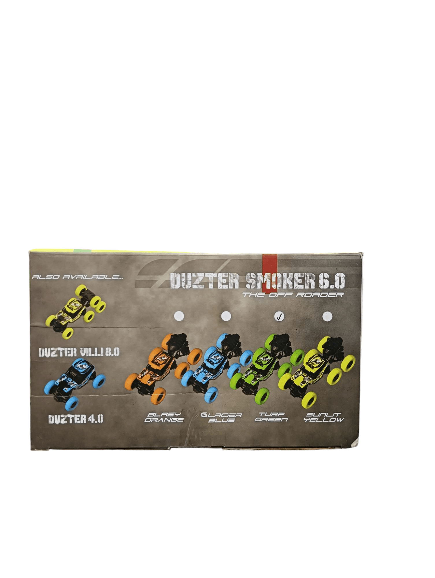 Electrobotic Duzter Smoker 6.0 off-road RC car for kids in bright colors shown on product packaging