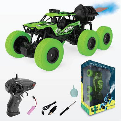 Electrobotic off-road RC car for kids in green with six wheels, remote control, and accessories