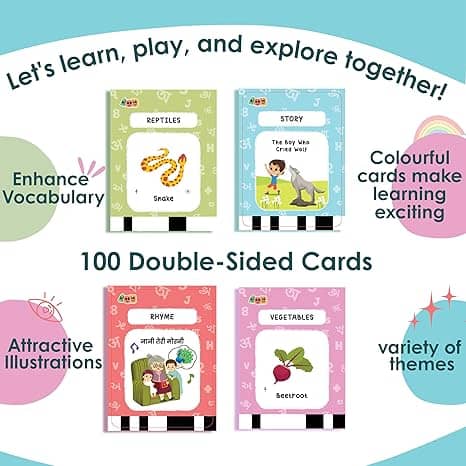 Set of 100 double-sided educational children's toy cards with colorful illustrations for vocabulary building