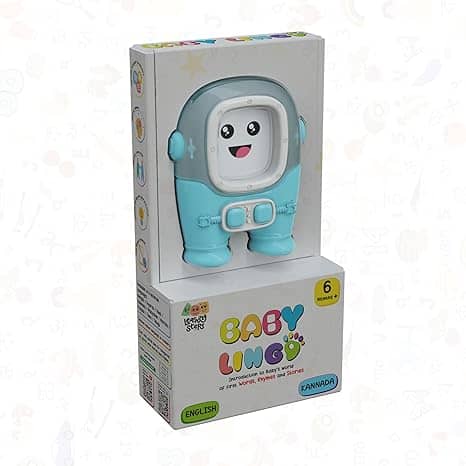 Light blue educational children's toy for infants with interactive features and playful design