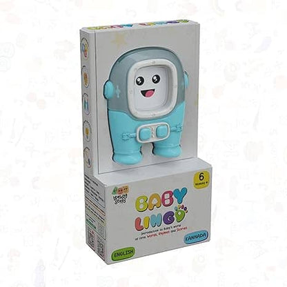 Light blue educational children's toy for infants with interactive features and playful design
