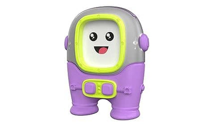 Purple and gray educational children's toy robot with smiling face for ages 2-5