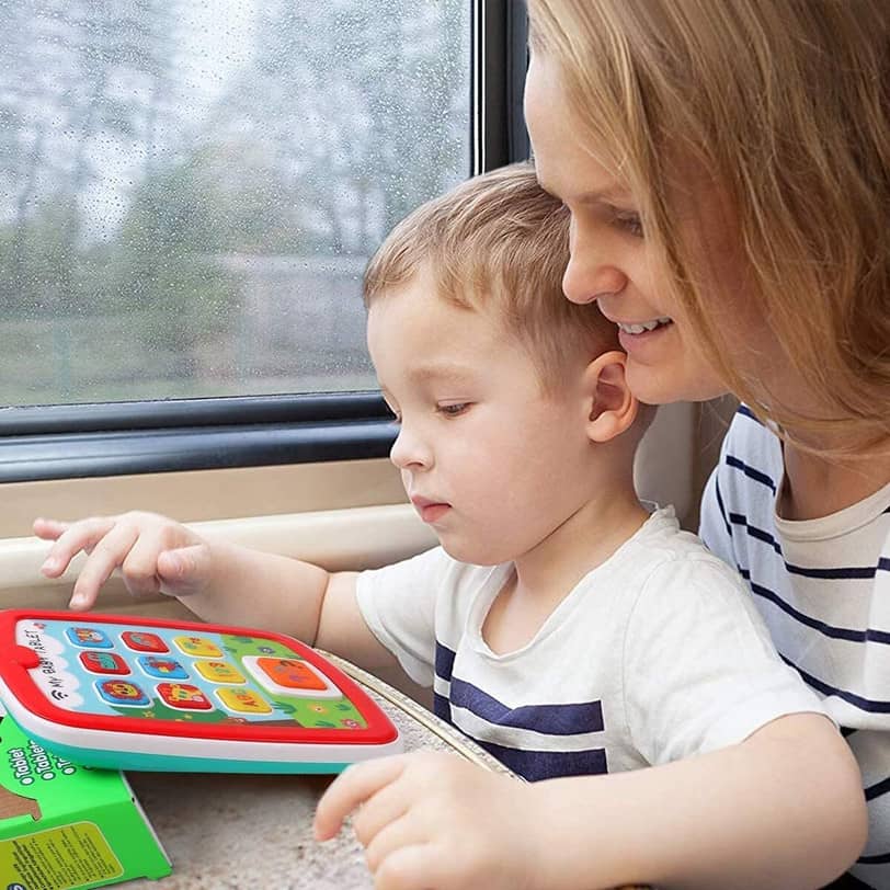 Colorful educational children's toy tablet for toddlers aged 2-4 years, promoting interactive learning