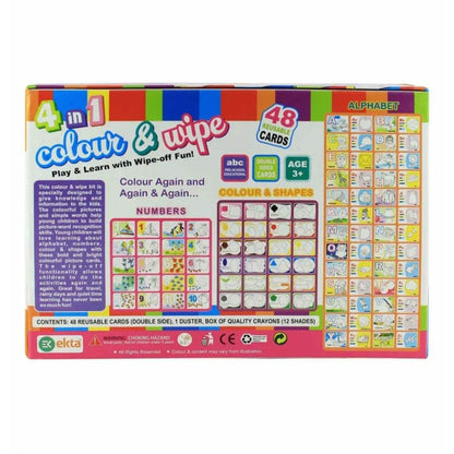 Ekta 4 in 1 Colour and Wipe Kit 48 reusable cards crayons kit coloring and learning education child creativity development - T-Rex the toyland Sitamarhi