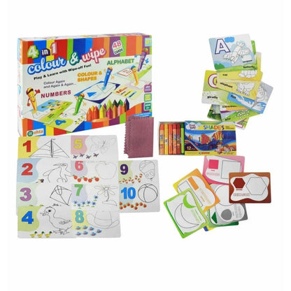 Ekta 4 in 1 Colour and Wipe Kit 48 reusable cards crayons kit coloring and learning education child creativity development - T-Rex the toyland Sitamarhi