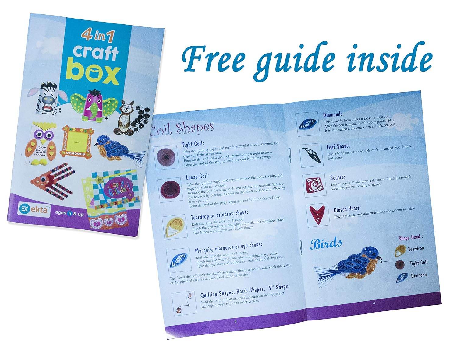 4 in 1 craft box for kids by Ekta with colorful craft materials and a free instructional guide inside