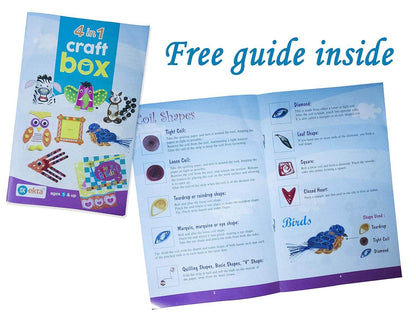 4 in 1 craft box for kids by Ekta with colorful craft materials and a free instructional guide inside