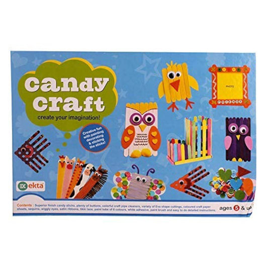 Ekta Candy Craft kit for kids with colorful craft sticks and fun animal designs on box