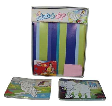 Ekta 2in1 colour & wipe set featuring colorful animal illustrations for kids ages 3 and up, inspired by game animal crossing wild world
