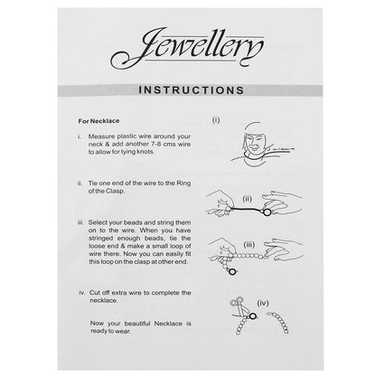Instruction sheet for Ekta Jewellery Boutique junior game detailing necklace assembly steps with illustrations