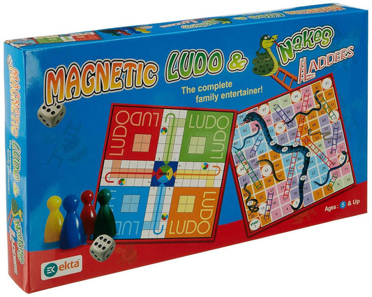 Ekta magnetic ludo snakes and ladders board game with colorful game pieces and dice for family entertainment