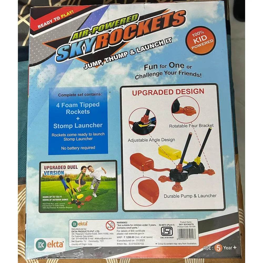Air-powered sky rocket launch kit with 4 foam rockets for kids aged 5 and up, perfect for RPG tabletop game fun