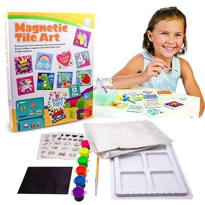 Magnetic tile art kit for kids with colorful paints, brush, and creative tile designs by T-Rex the toyland Sitamarhi