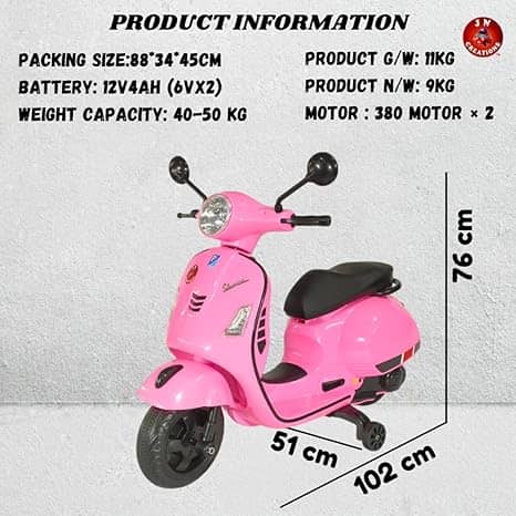 Pink electric ride on scooter for kids with a weight capacity of 40-50 kg and safe design