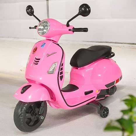Pink electric ride on scooter for kids with sleek design and comfortable seat