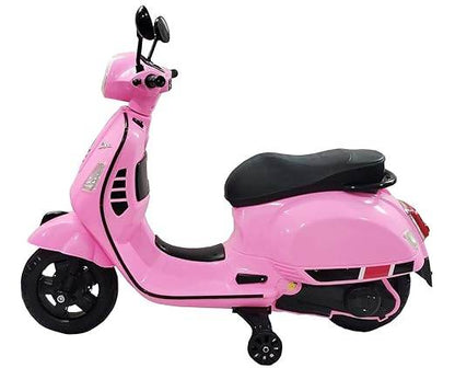 Pink ride-on electric scooter for kids with realistic design and comfortable seat