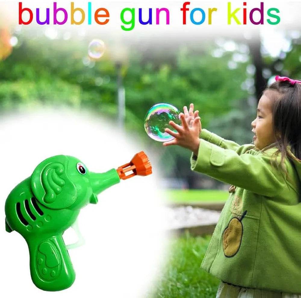 Green plastic elephant bubble blower toy, perfect for kids, creating fun bubbles outdoors