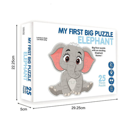 Educational animal puzzle for preschoolers featuring a 25-piece elephant floor puzzle for ages 2 and up