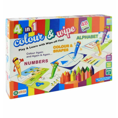 Ekta 4 in 1 Colour and Wipe Montessori educational toys for ages 3 and up featuring alphabet and numbers