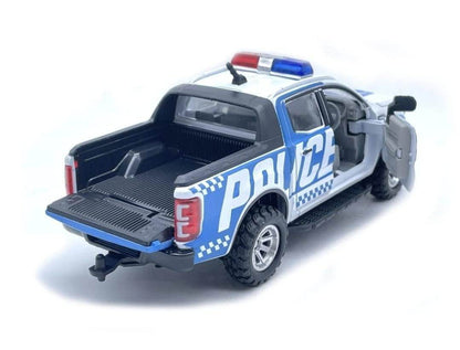 Blue police pickup truck toy with open door and detailed police decals from T-Rex the toyland Sitamarhi