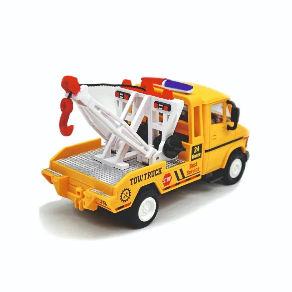 Yellow emergency squad toy truck for kids with white crane arm and red hook by T-Rex the toyland Sitamarhi