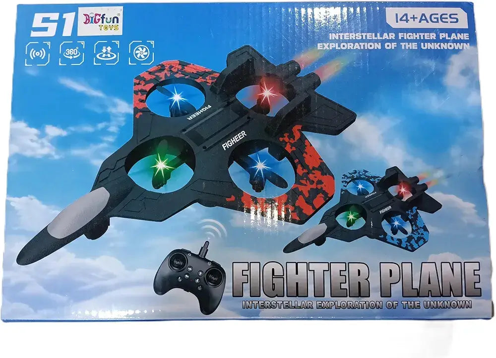 F 15 fighter plane remote control toy in black and red for ages 14 and up