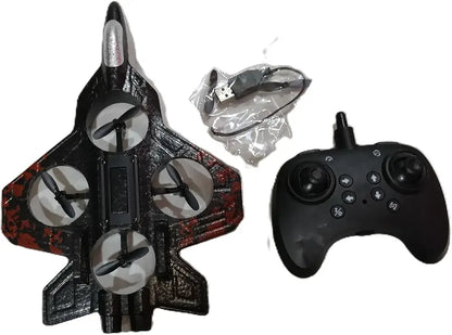 Black F 15 fighter plane drone with remote control and USB charging cable for kids