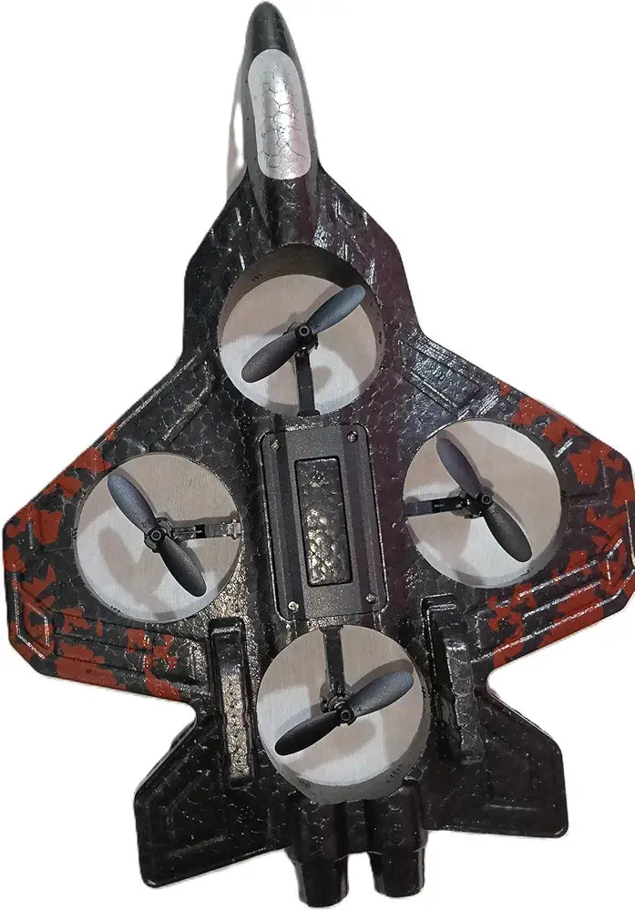 Black and red T-Rex toy f 15 fighter plane with four propellers for ages 5 and up