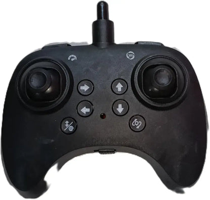 Black remote control for an f 15 fighter plane with multiple buttons and joystick for easy navigation