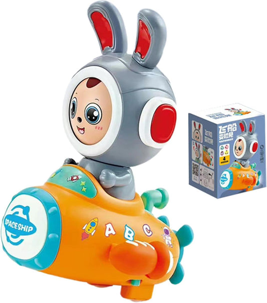 Face changing rabbit musical toy riding an orange spaceship with colorful buttons from T-Rex the toyland Sitamarhi