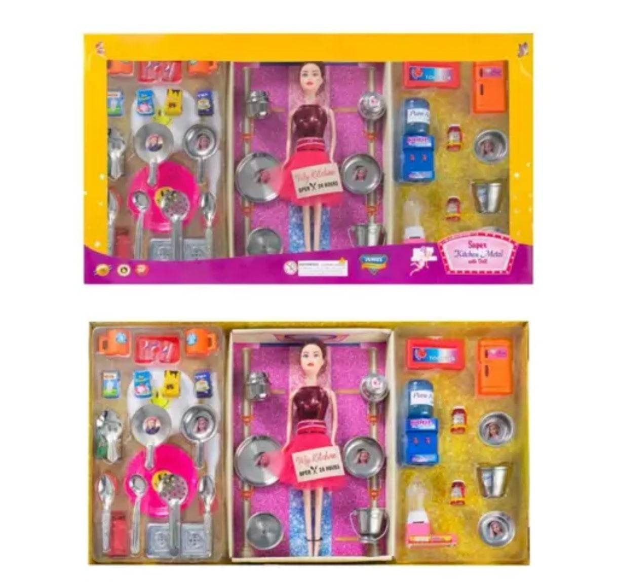 Fashion girl doll with kitchen set including utensils and accessories in colorful packaging by T-Rex the toyland Sitamarhi