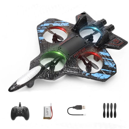 Black fighter plane F-35 drone with colorful lights and controller for ages 8 and up
