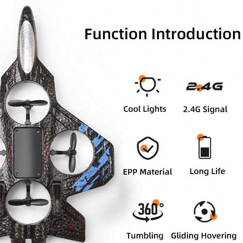 Fighter plane F-35 drone in black, with cool lights and 360-degree tumbling action for ages 8 and up