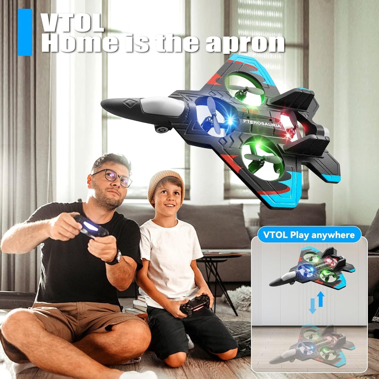 Remote control fighter plane F-35 in black with lights, suitable for kids 6 years and up