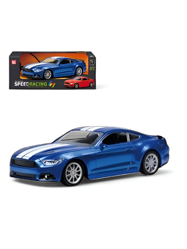 Blue Remote Control Mustang GT Toy Car with White Stripes | 1/Scale Electric RC Vehicle LMI14220