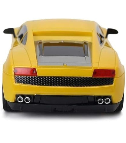 Yellow high speed battery operated toy car by T-Rex the Toyland with sleek sports car design rear view