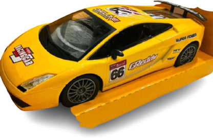 Yellow T-Rex the Toyland high speed battery operated toy car with racing decals and spoiler