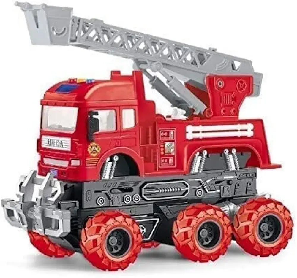 Red plastic fire truck fire trucks toy with a ladder and oversized wheels for kids